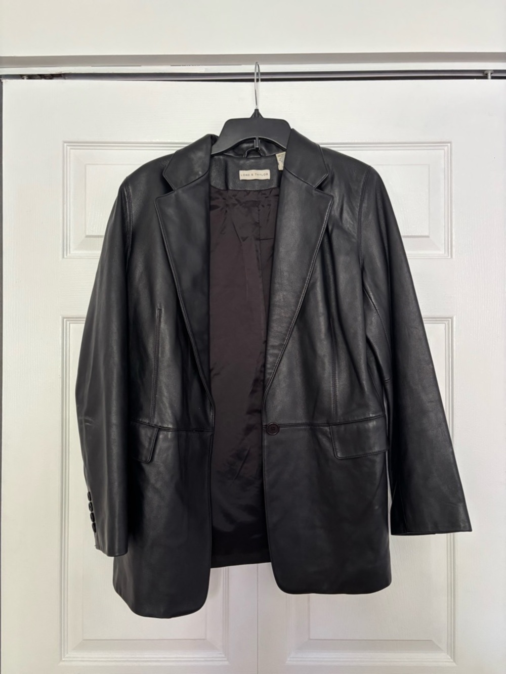 Lord & Taylor Black Leather Trench Coat
